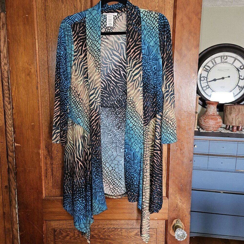 Pretty Woman Womens Large Colorful Open Cardigan Drape Stretch USA Made